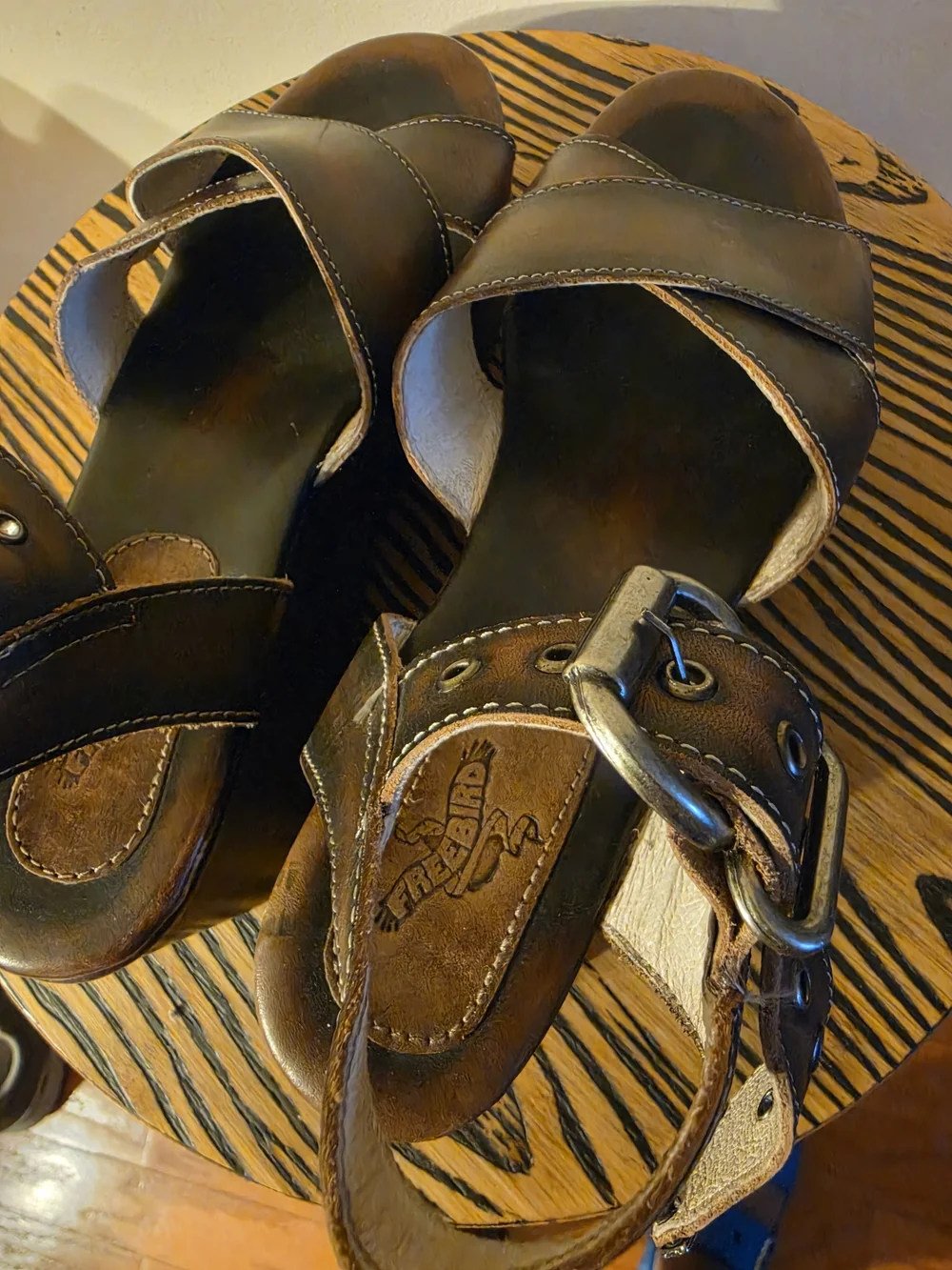 Freebird by Steven Brown Leather Platform Sandals with Buckle Strap